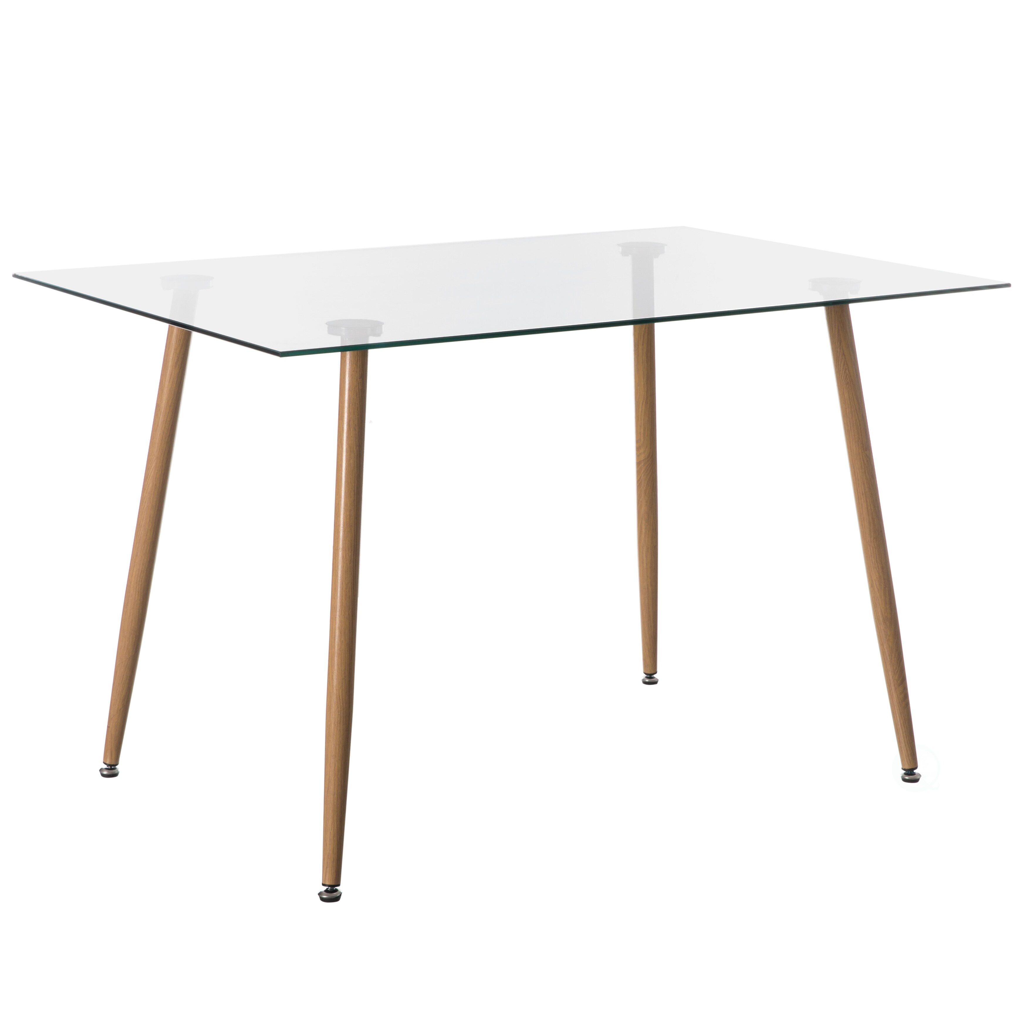 Rectangular glass dining table shop with wooden legs